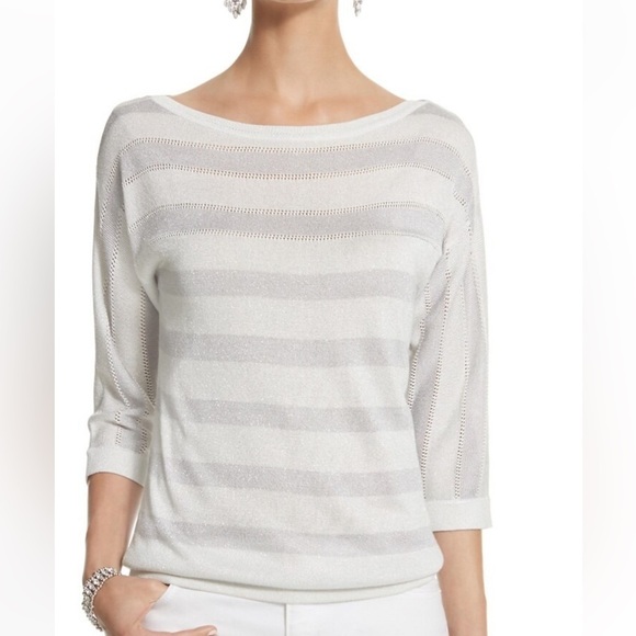WHBM 3/4 Sleeve Stripe Pullover Sz XS NWOT - Picture 1 of 3